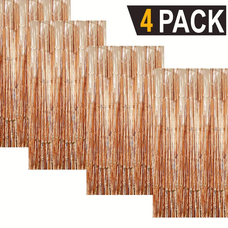 GOER 3.2 ft x 8.2 ft Metallic Tinsel Foil Fringe Curtains Party Photo Backdrop Party Streamers for Birthday,Graduation,New Year Eve Decorations Wedding Decor (4 Packs,Champagne Gold) - Image 2
